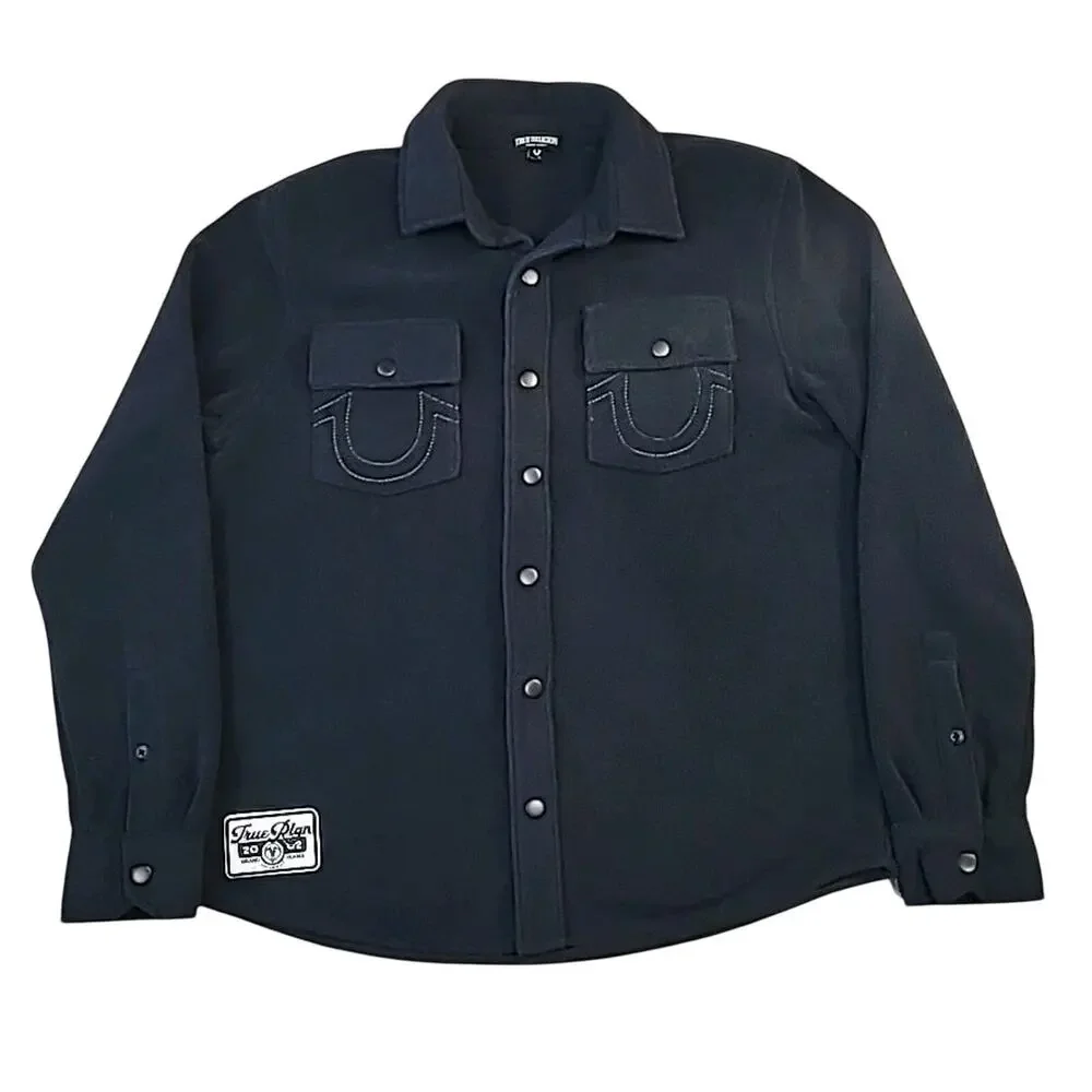 True Religion Black Lurex Polar Fleece Shacket Jacket Men M